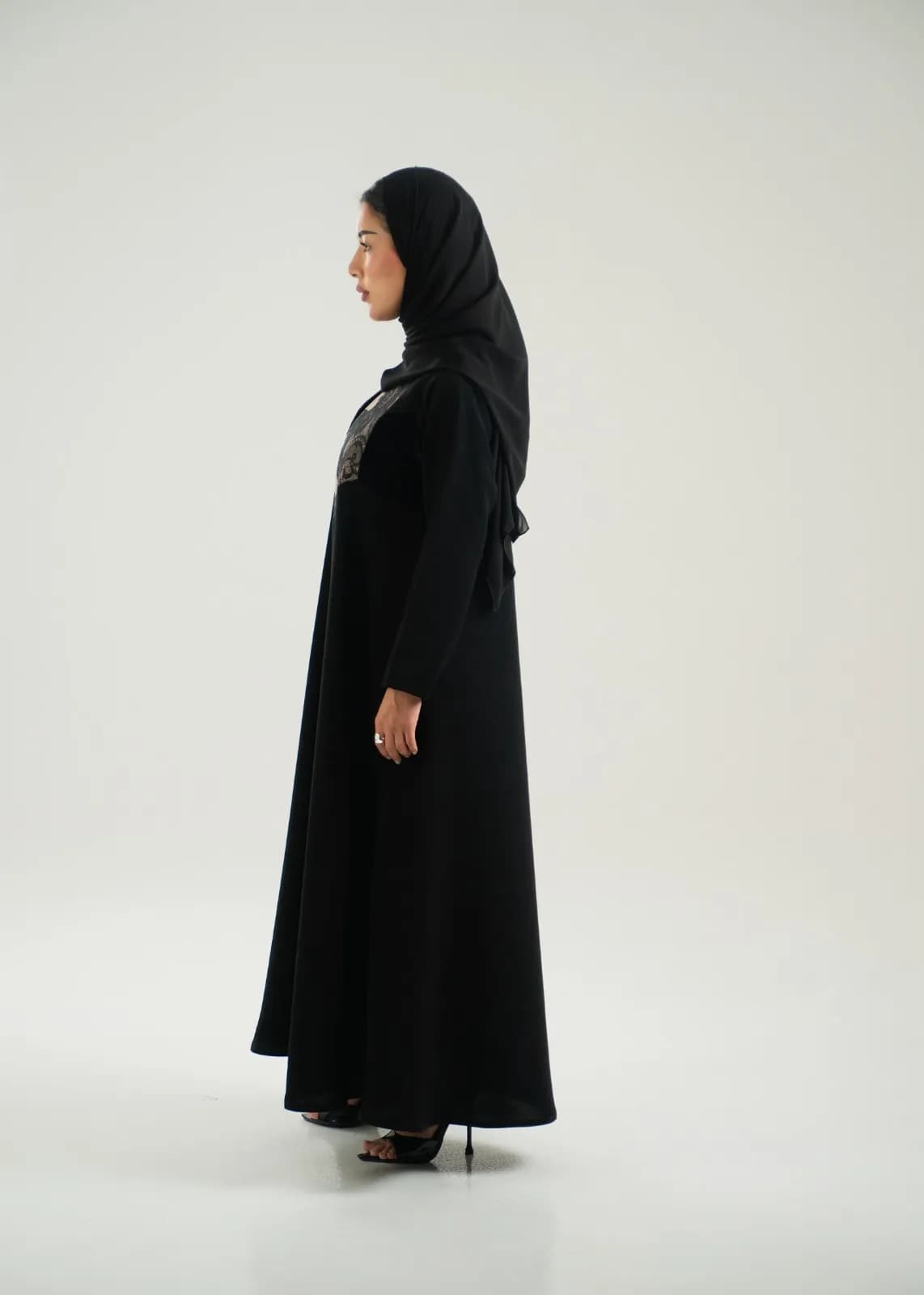 عباية سادة بتصميم ثنائي اللون مع دانتيل - 4